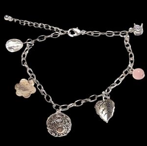 B853 Mixed Charm Silver Shell Crystal  Beaded Pendant Charm Anklet Bracelet